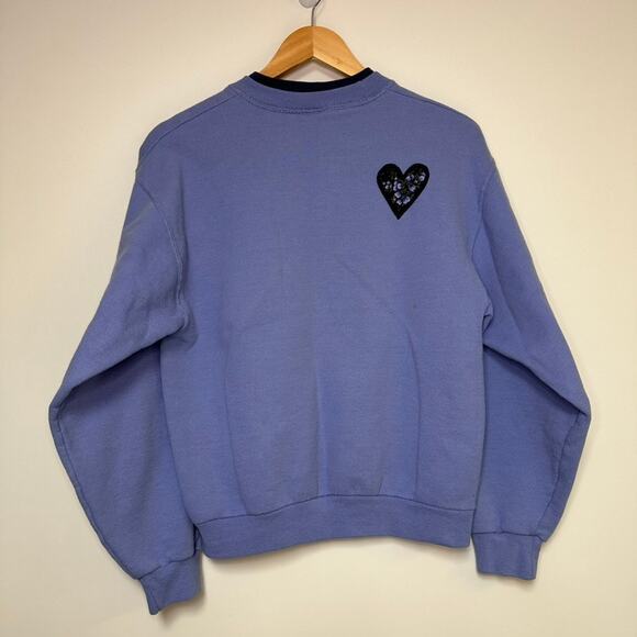 Vintage Heart Sweatshirt 90s Grandma Sweater Blue Crew Vtg - Picture 2 of 2